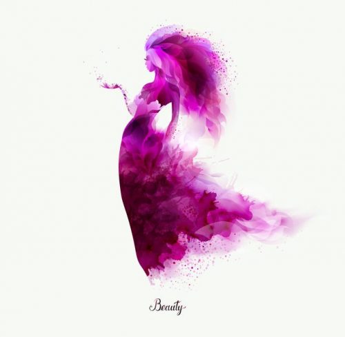 赤紫の光でつつまれた女性イラスト
